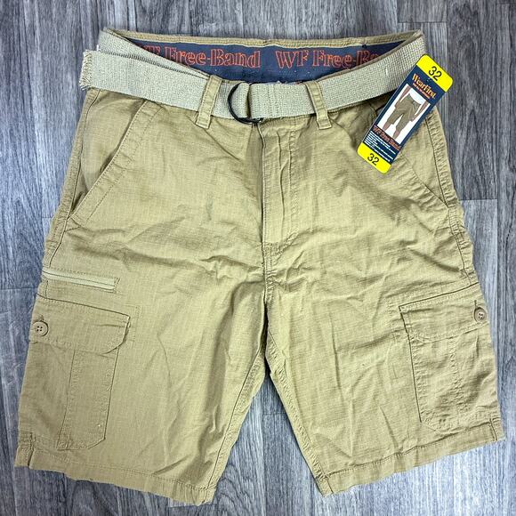 NWT WearFirst WF Free-Band Cargo Shorts Men’s 32 Khaki Ripstop D-Ring Belt - Picture 1 of 5